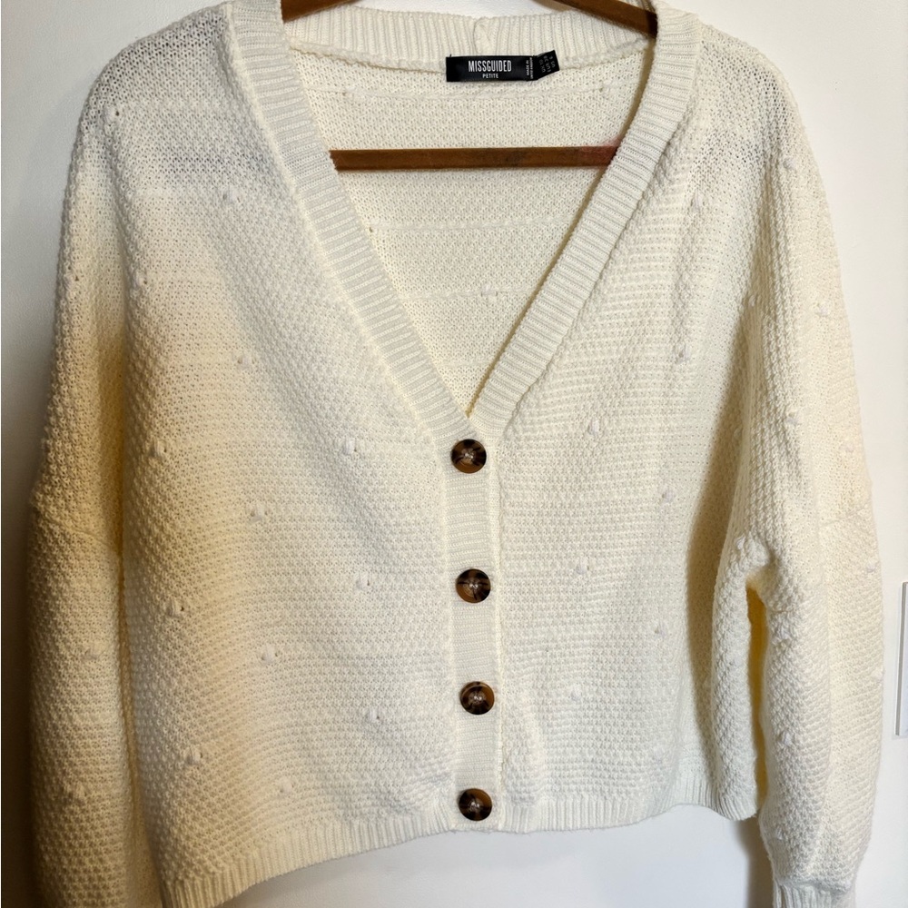 Missguided Cream Knit Button Cardigan